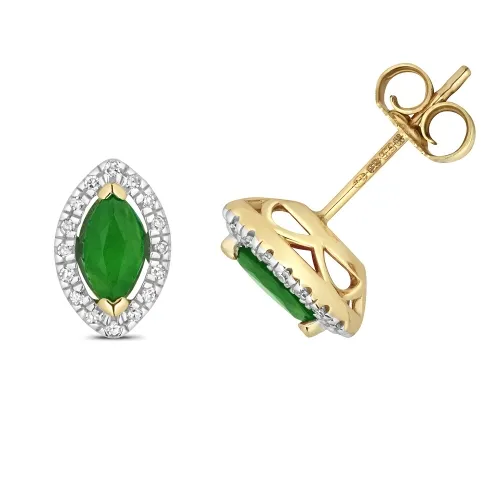 Diamond And Emerald Marquise Studs